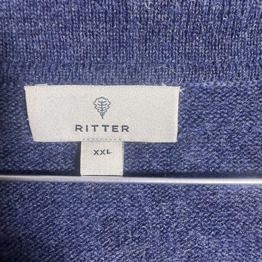 Ritter Sweater Mens 2XL XXL Baby Alpaca Pullover Jumper Polo Collar Knit Blue